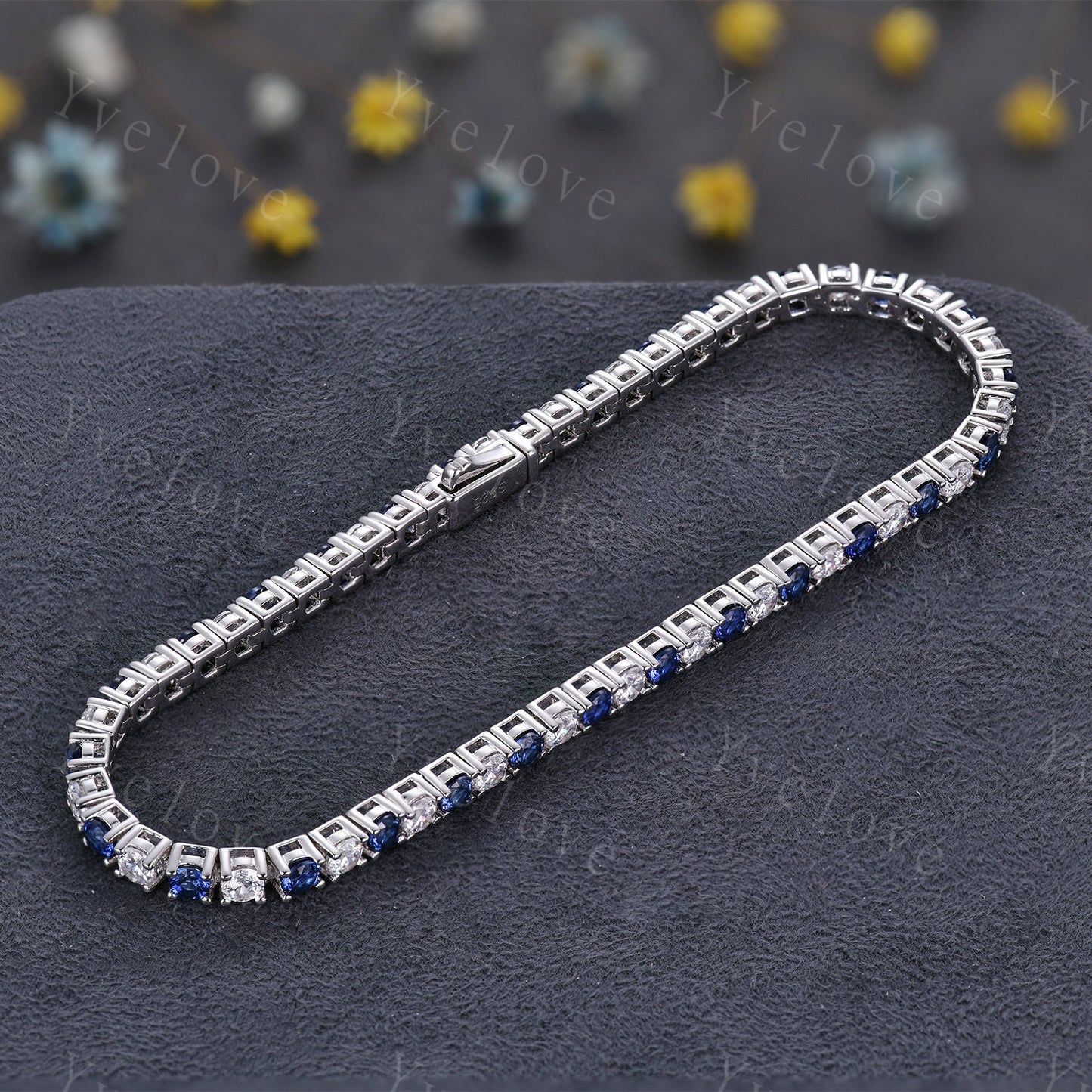 Sapphire Moissanite Bracelet,Chain Bracelet,925 Sterling silver Tennis Bracelet,Minimalist Bracelet,Dainty Bracelet,Anniversary Gift for Her