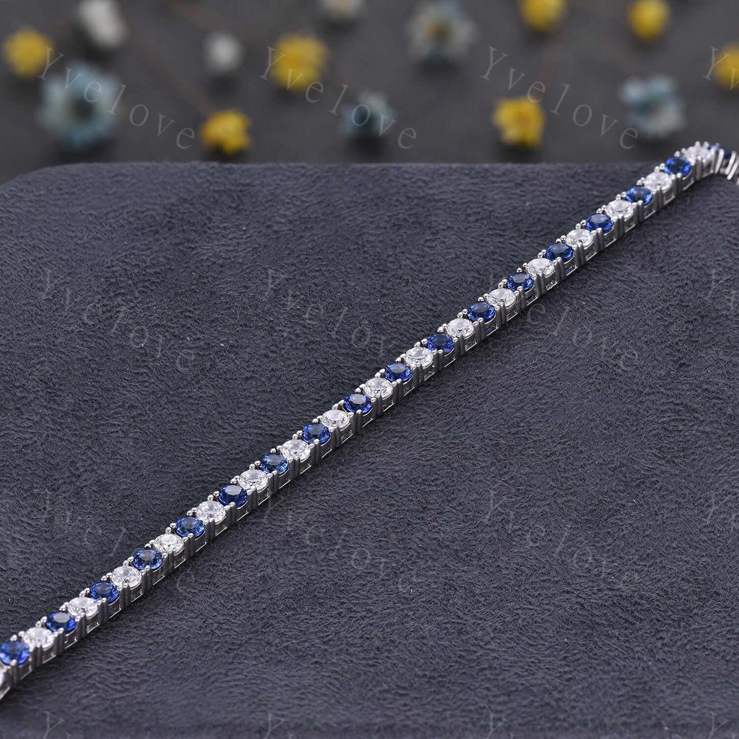Sapphire Moissanite Bracelet,Chain Bracelet,925 Sterling silver Tennis Bracelet,Minimalist Bracelet,Dainty Bracelet,Anniversary Gift for Her