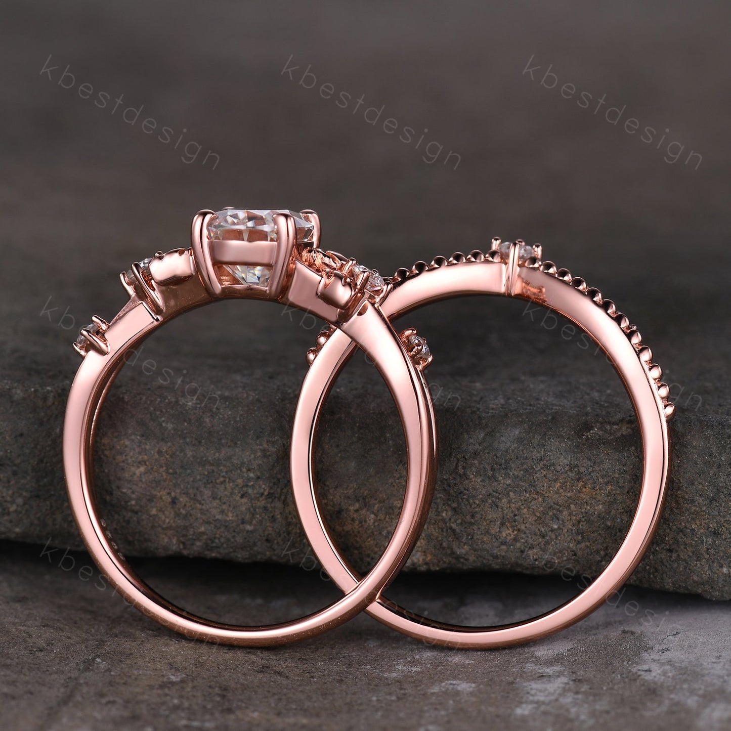 Vintage oval moissanite engagement ring set rose gold twig leaf stacking ring nature branch ring unique art deco bridal wedding ring set