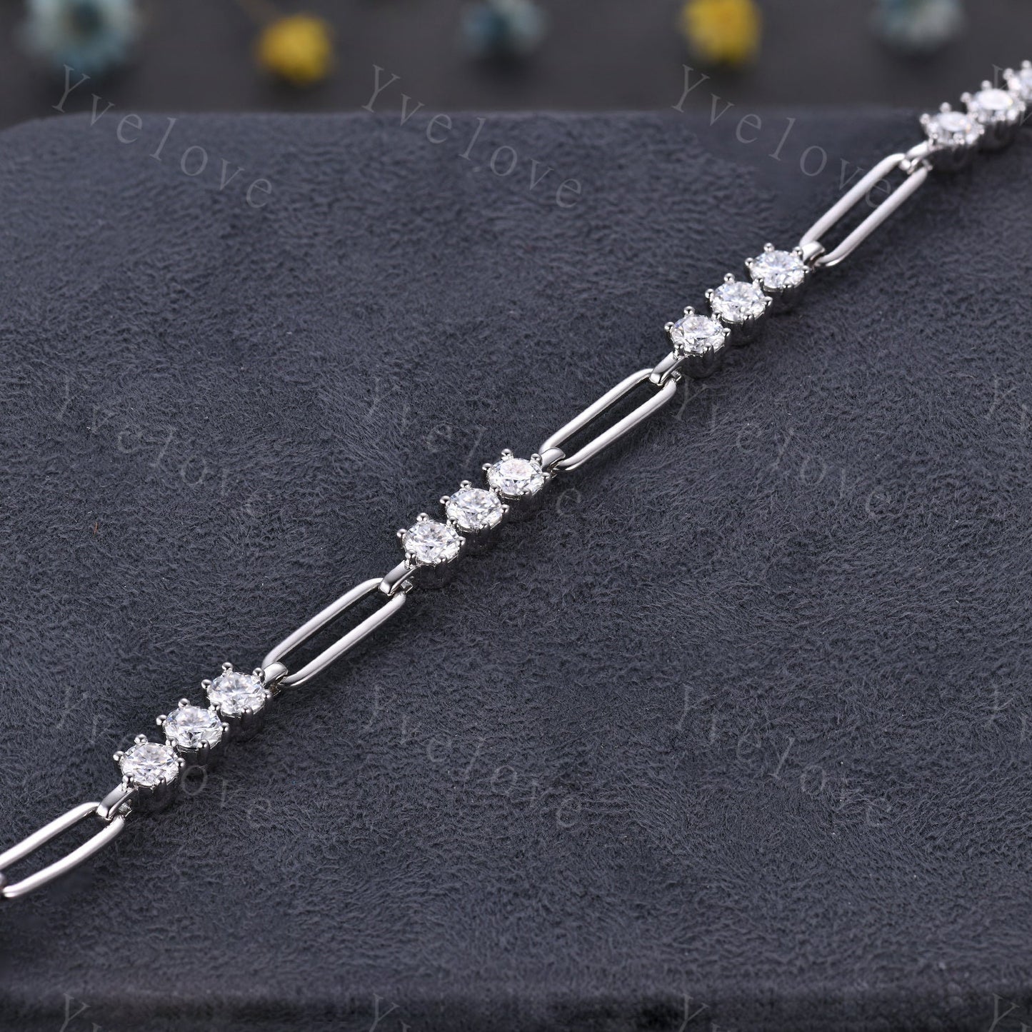Moissanite Bracelet,Paperclip Bracelet,Chain Bracelet,925 Sterling silver Bracelet,Minimalist Bracelet, Dainty Bracelet,Bridal Gift for Her