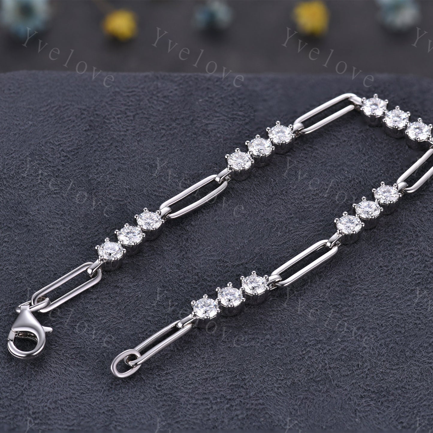 Moissanite Bracelet,Paperclip Bracelet,Chain Bracelet,925 Sterling silver Bracelet,Minimalist Bracelet, Dainty Bracelet,Bridal Gift for Her