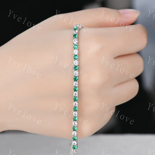 Emerald Moissanite Bracelet,Chain Bracelet,925 Sterling silver Tennis Bracelet,Minimalist Bracelet,Dainty Bracelet,Anniversary Gift for Her