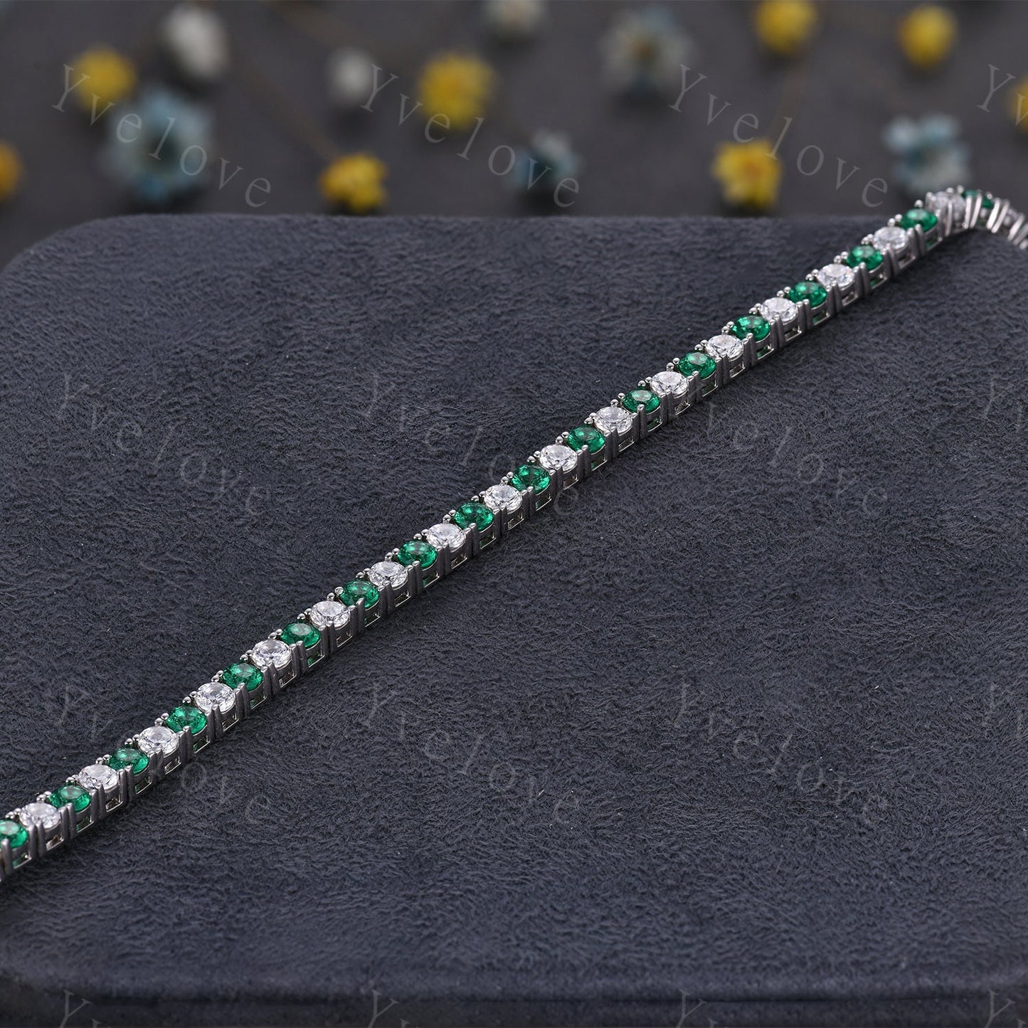 Emerald Moissanite Bracelet,Chain Bracelet,925 Sterling silver Tennis Bracelet,Minimalist Bracelet,Dainty Bracelet,Anniversary Gift for Her