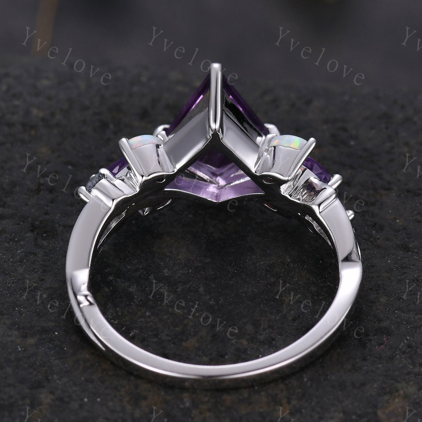 Vintage Kite Amethyst Engagement Ring,Sterling Silver,Vines Amethyst Opal Ring,Women Bridal Set,Unique Twig Anniversary Promise Ring Gift