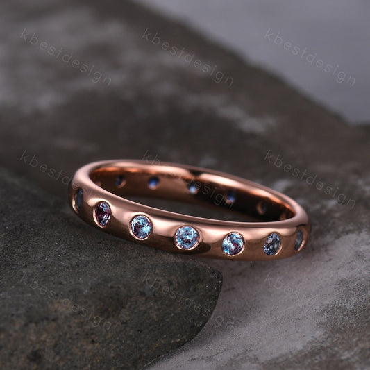 2mm alexandrite wedding band unique eternity sapphire and alexandrite wedding ring rose gold stacking matching bridal promise ring
