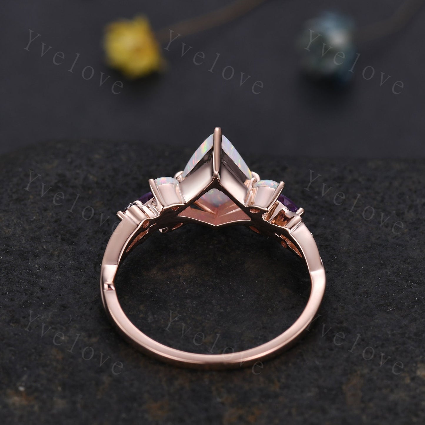 Vintage Kite White Opal Engagement Ring,Rose Gold,Vines Amethyst Opal Ring,Women Bridal Set,Unique Twig Women Anniversary Promise Ring Gift