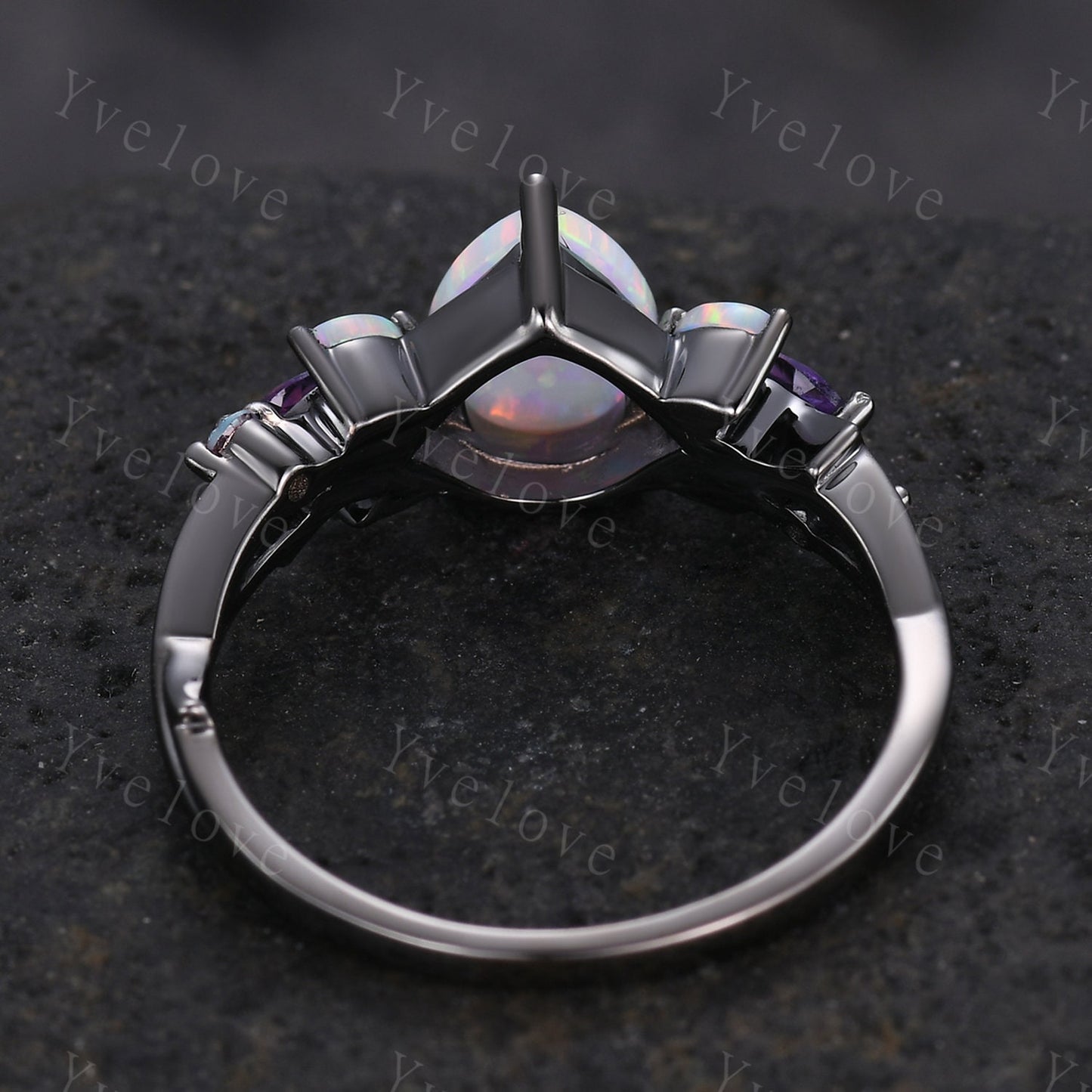 Vintage Teardrop White Opal Engagement Ring,Silver Black Gold,Vines Amethyst Ring,Women Bridal Set,Unique Twig Anniversary Promise Ring Gift
