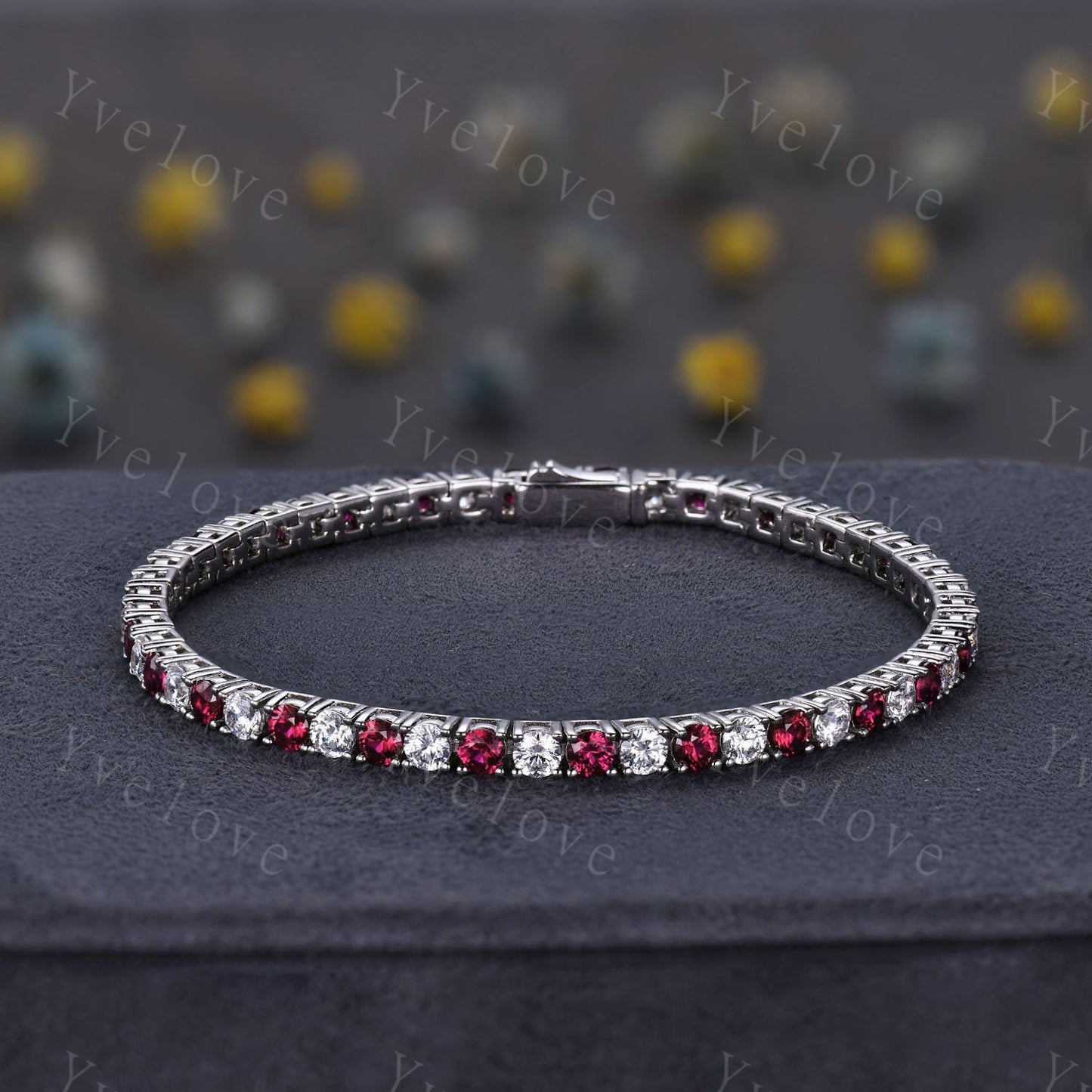 Red Ruby Moissanite Bracelet,Chain Bracelet,925 Sterling silver,Tennis Bracelet,Minimalist Bracelet,Dainty Bracelet,Anniversary Gift for Her