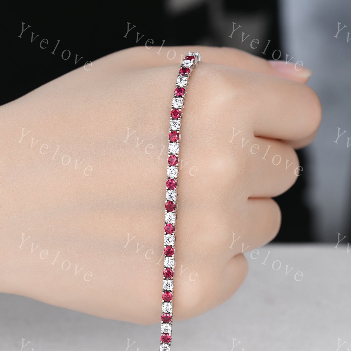 Red Ruby Moissanite Bracelet,Chain Bracelet,925 Sterling silver,Tennis Bracelet,Minimalist Bracelet,Dainty Bracelet,Anniversary Gift for Her