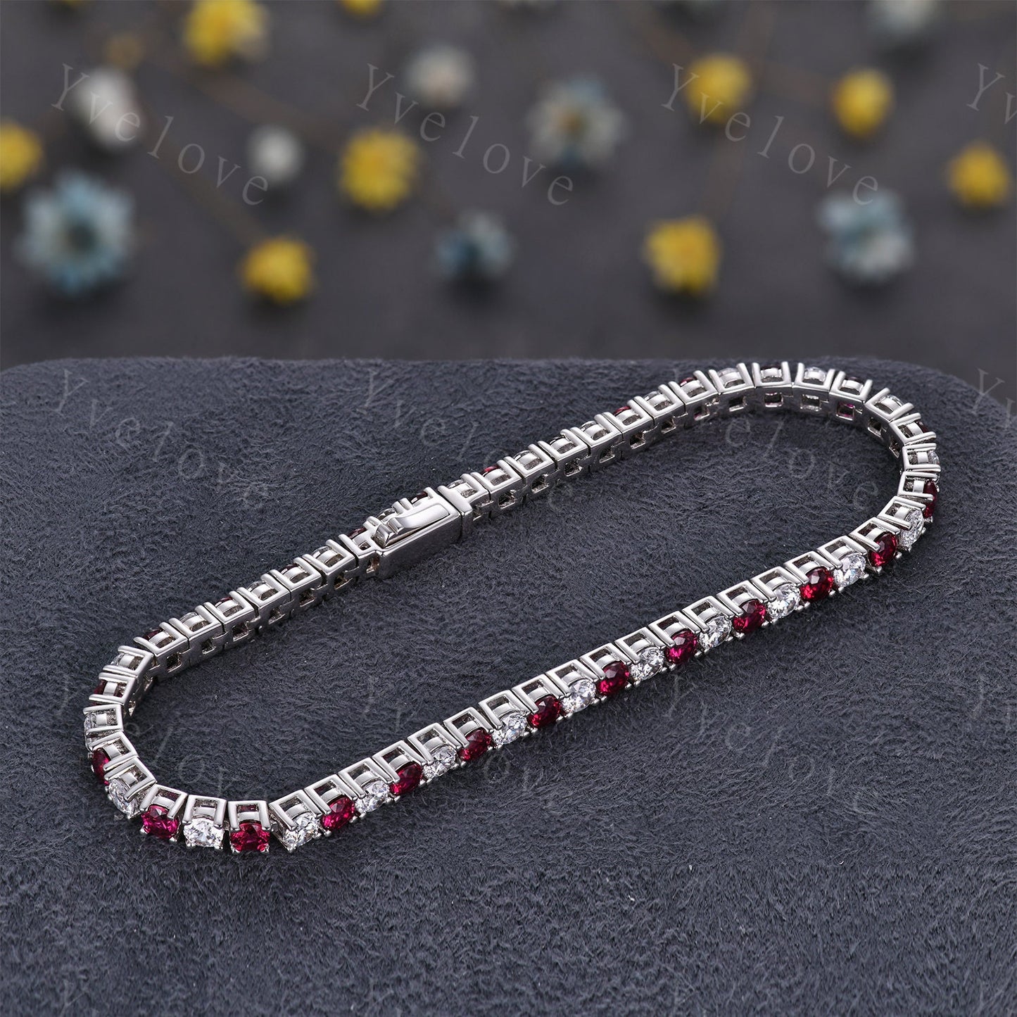 Red Ruby Moissanite Bracelet,Chain Bracelet,925 Sterling silver,Tennis Bracelet,Minimalist Bracelet,Dainty Bracelet,Anniversary Gift for Her