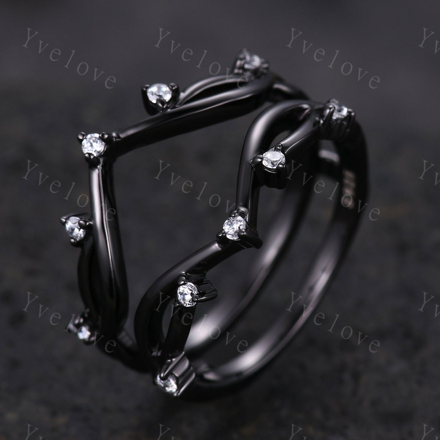 Vintage Twig Engagement Ring,Twig Enhancer Stacking Band,Women Vine Band,Art Deco Curved Branch Moissanite Wedding Band,Black Rhodium Ring