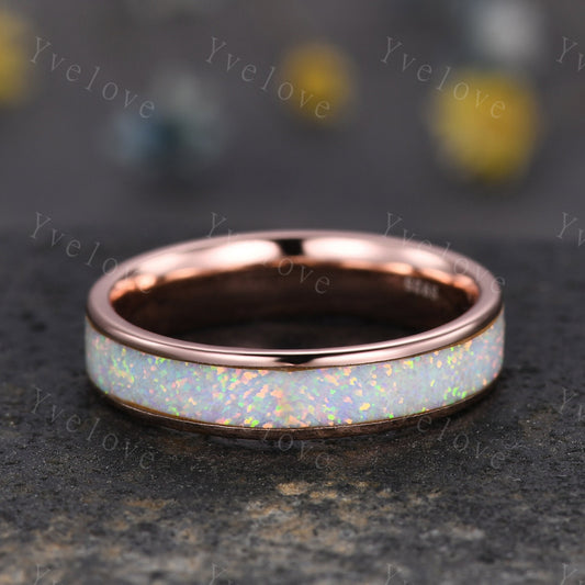 Eternity White Opal Band 4mm White Fire Opal Thumb Ring,Fire Opal Wedding Band,Anniversary Ring,Gift for Her For Men Promise Gift,Custom