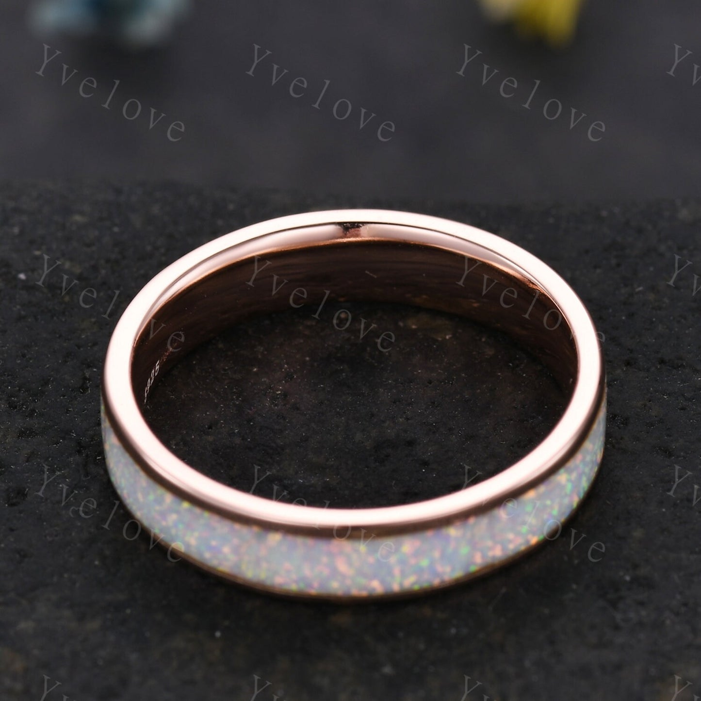 Eternity White Opal Band,White Fire Opal Ring,Fire Opal Wedding Band,Anniversary Ring,Bridal Gift for Her For Men Promise Gift,925 Silver