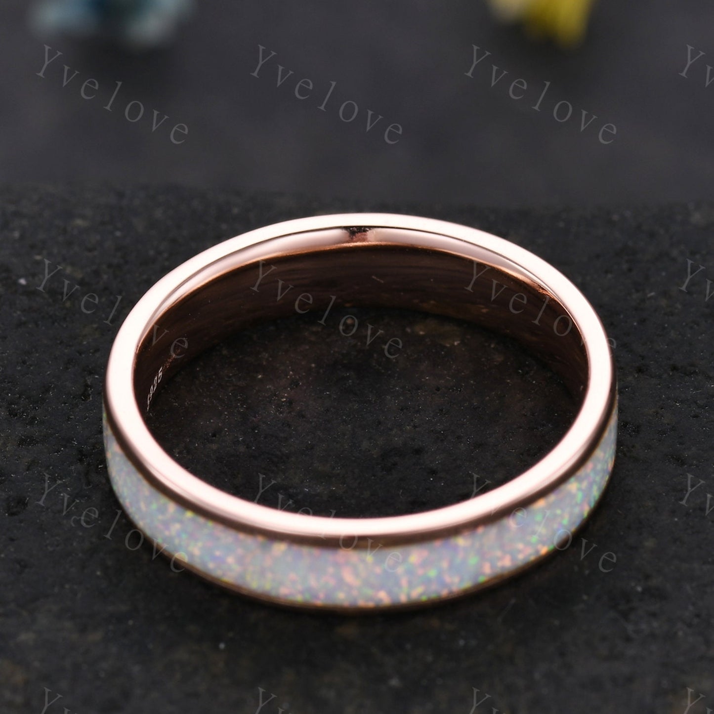 Eternity White Opal Band 4mm White Fire Opal Thumb Ring,Fire Opal Wedding Band,Anniversary Ring,Gift for Her For Men Promise Gift,Custom
