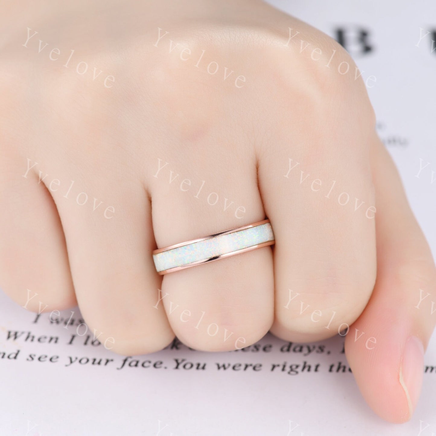 Eternity White Opal Band 4mm White Fire Opal Thumb Ring,Fire Opal Wedding Band,Anniversary Ring,Gift for Her For Men Promise Gift,Custom