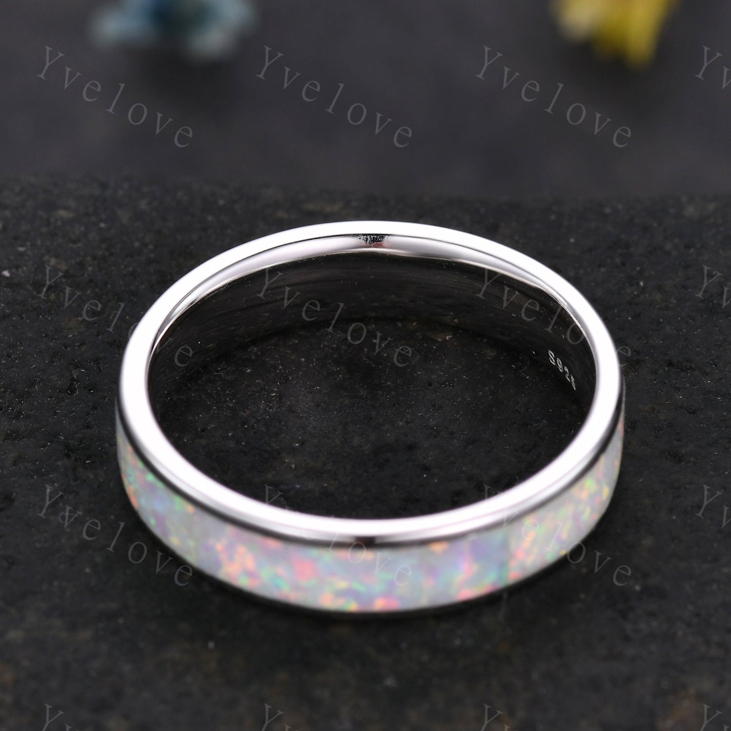 Custom order for Courtney, 6mm width band with full eternity opal, 14K white gold.