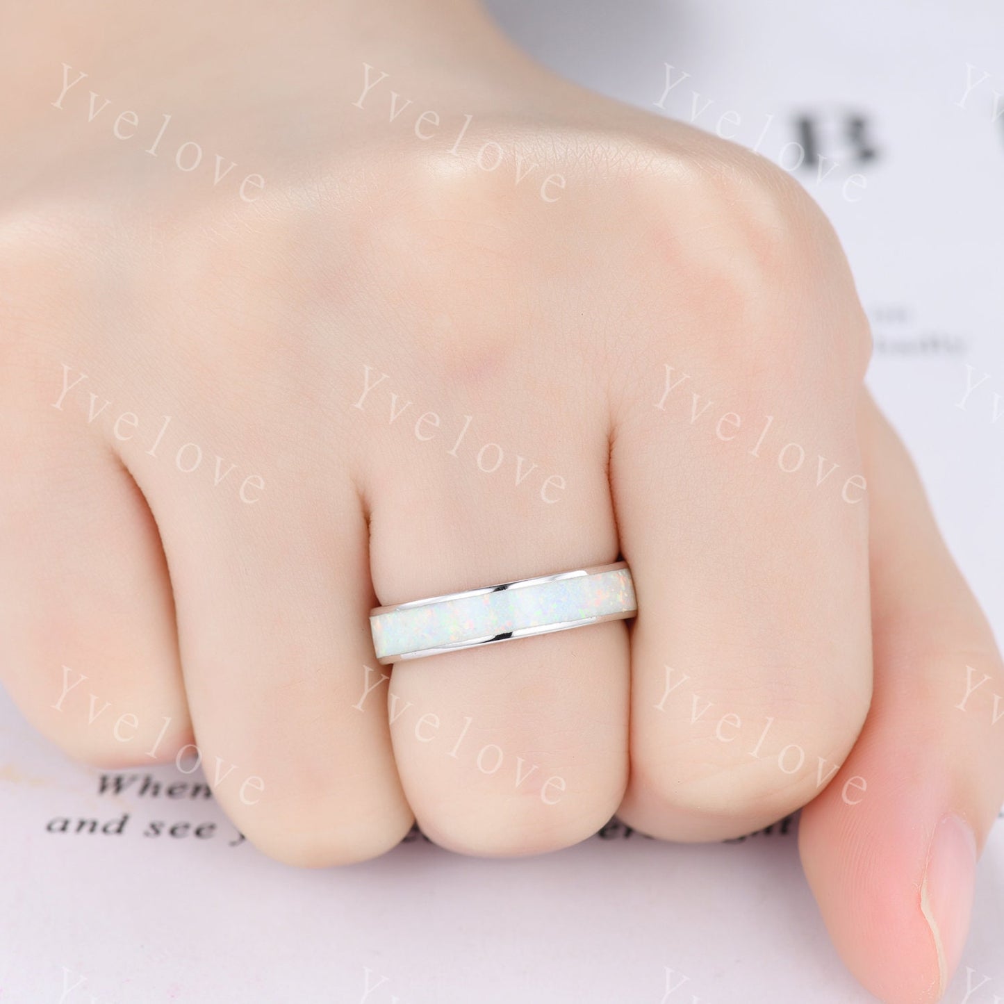 Eternity White Opal Band,White Fire Opal Ring,Fire Opal Wedding Band,Anniversary Ring,Bridal Gift for Her For Men Promise Gift,925 Silver