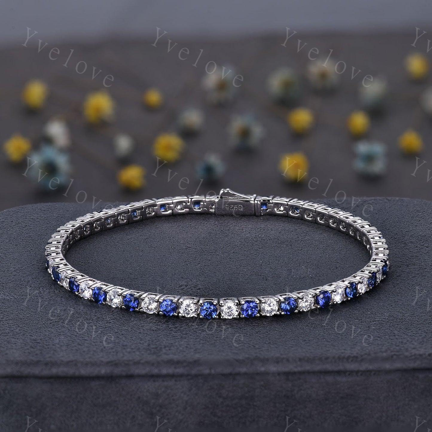 Sapphire Moissanite Bracelet,Chain Bracelet,925 Sterling silver Tennis Bracelet,Minimalist Bracelet,Dainty Bracelet,Anniversary Gift for Her