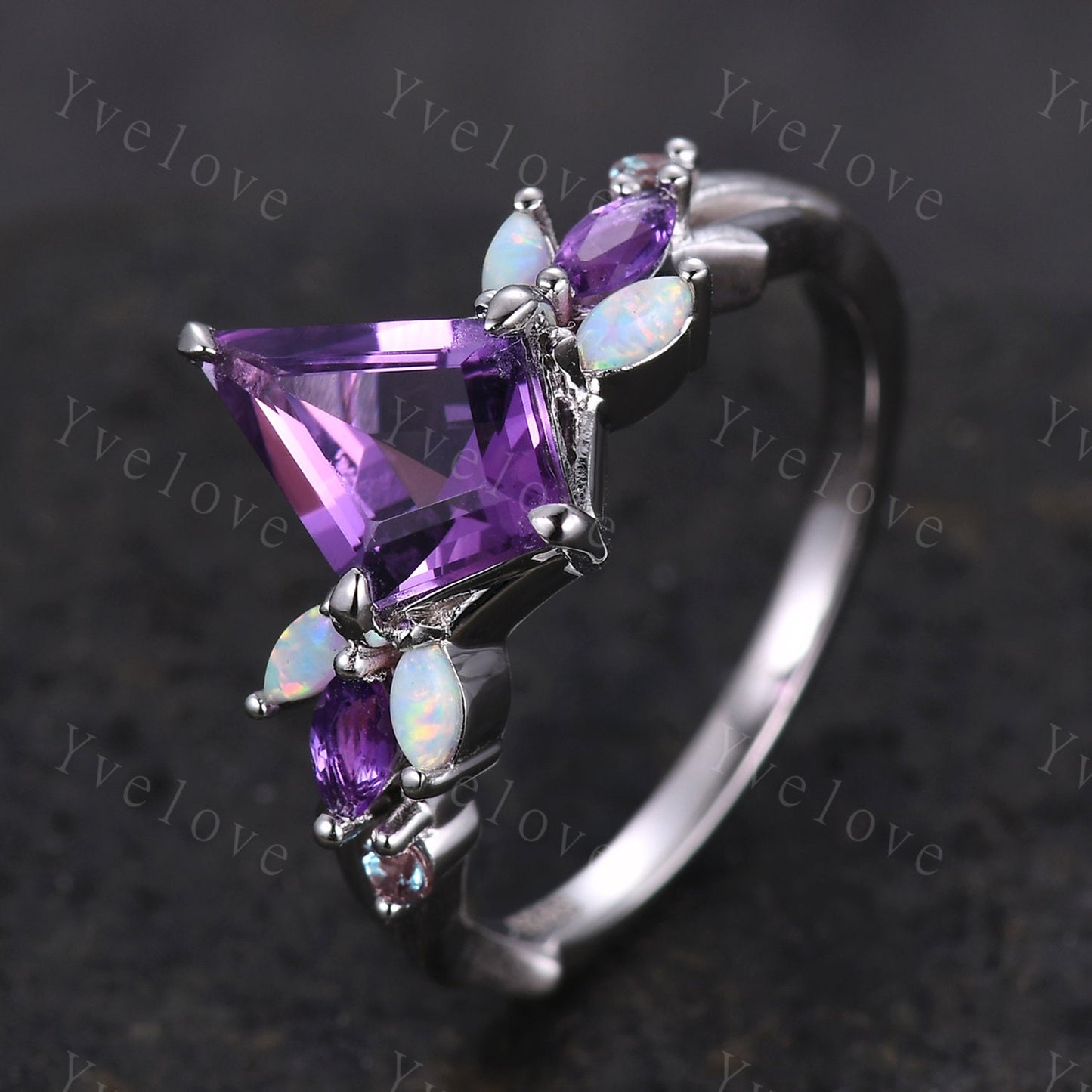 Vintage Kite Amethyst Engagement Ring,Sterling Silver,Vines Amethyst Opal Ring,Women Bridal Set,Unique Twig Anniversary Promise Ring Gift