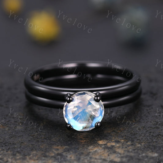 Minimalist moonstone Engagement Ring,rainbow moonstone jewelry,black gold soldering ring,handmade birthday gift for loved ones,Promise Ring