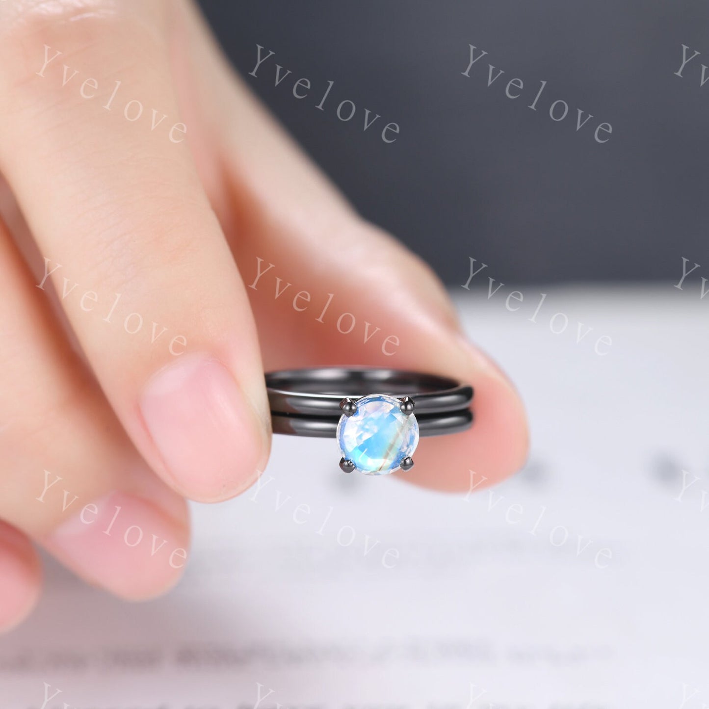 Minimalist moonstone Engagement Ring,rainbow moonstone jewelry,black gold soldering ring,handmade birthday gift for loved ones,Promise Ring