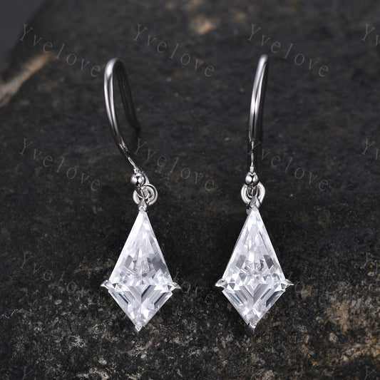 Vintage kite cut moissanite earrings moissanite jewelry unique earrings women art deco earring promise anniversary gift for women birthday