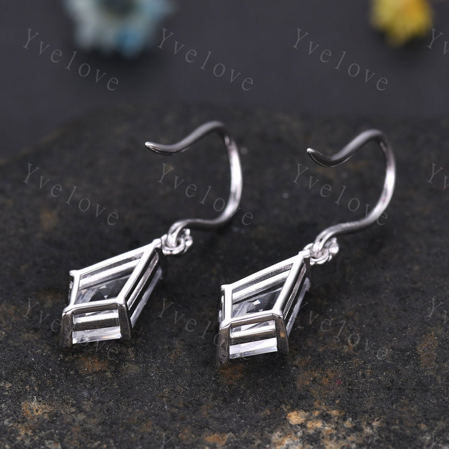 Vintage kite cut moissanite earrings moissanite jewelry unique earrings women art deco earring promise anniversary gift for women birthday