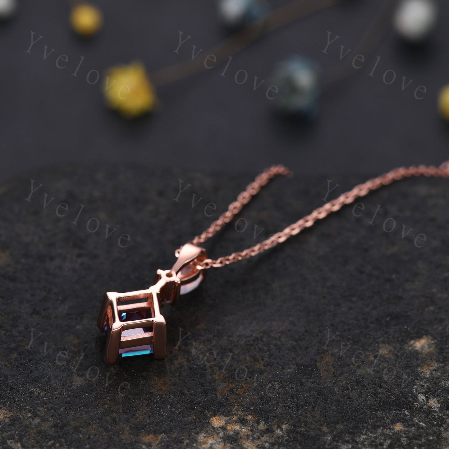 Vintage unique lozenge white opal necklace solid 14k rose gold opal diamond personalized pendant for women anniversary bridal gift for her