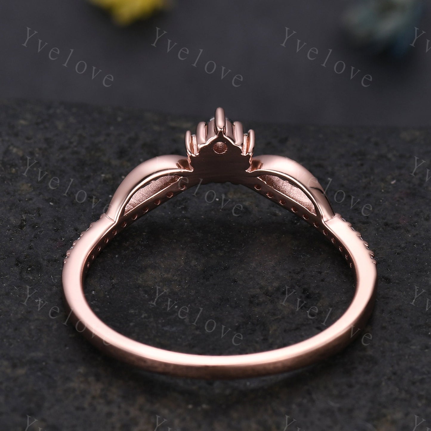 Dainty Moss Agate Moissanite Wedding Band V Curved Diamond Wedding Band Stacking Ring Matching Band Bridal Promise Anniversary Gift For Her