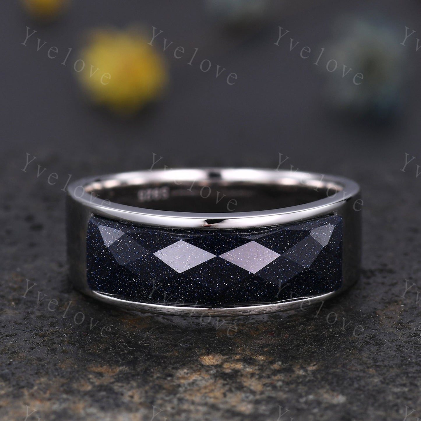 Space Galaxy Ring Unisex Sterling Silver Ring Blue Sandstone Wedding Band Couples Ring Set His and Hers Ring Matching Couples Promise Ring