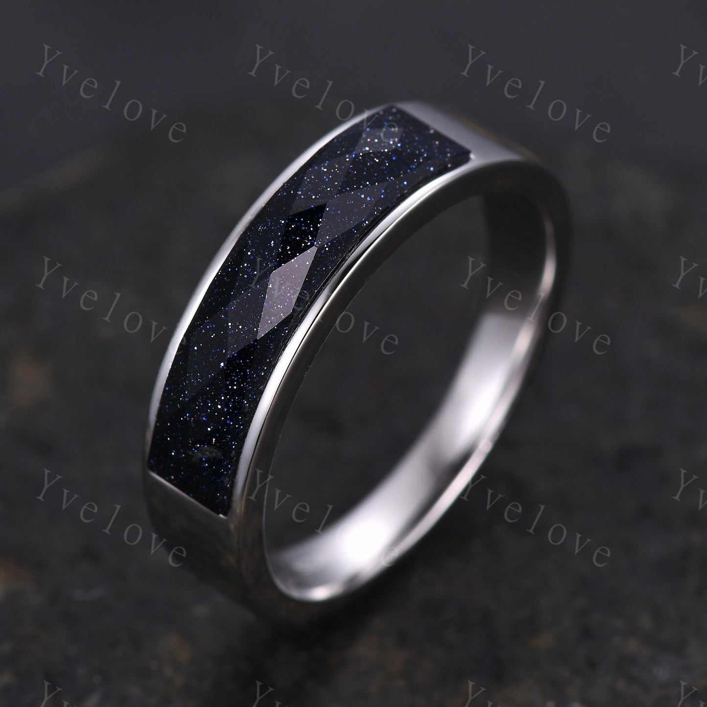Space Galaxy Ring Unisex Sterling Silver Ring Blue Sandstone Wedding Band Couples Ring Set His and Hers Ring Matching Couples Promise Ring