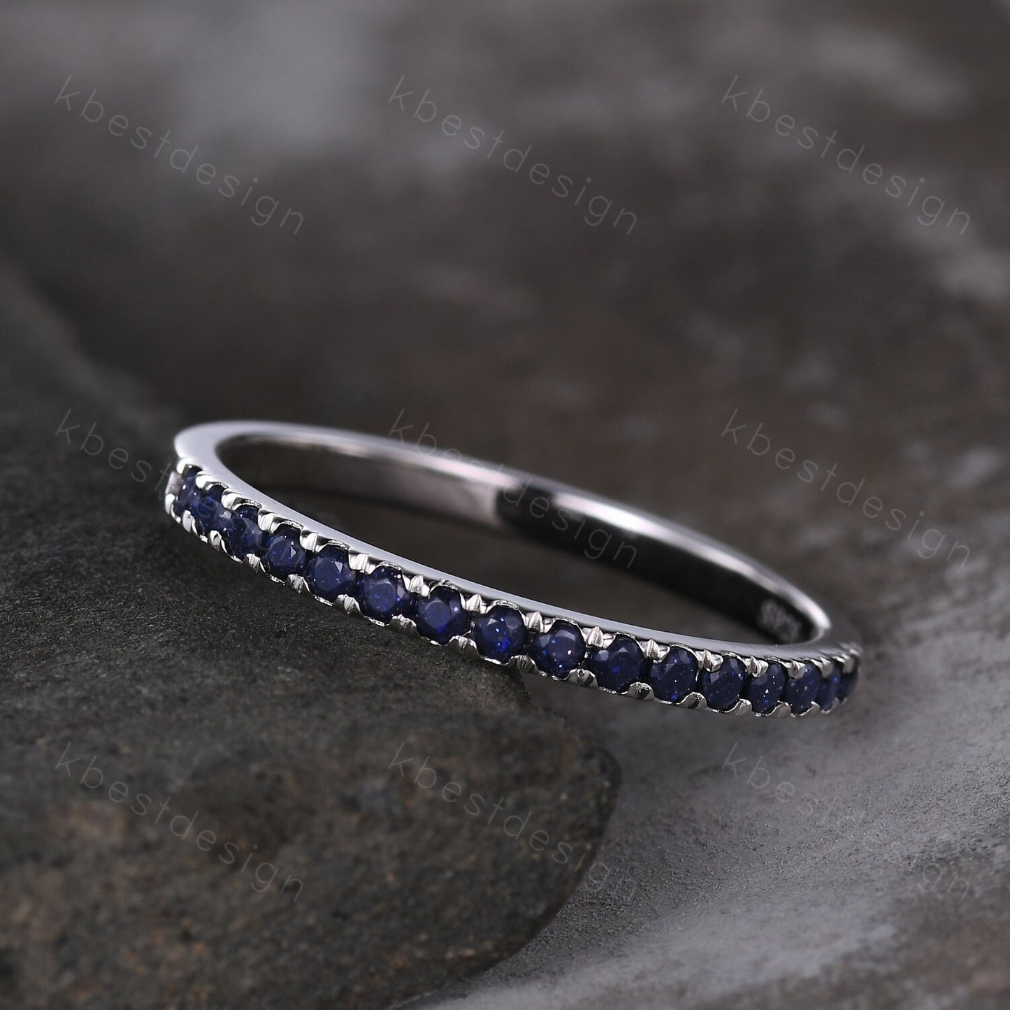 1.5mm blue sandstone wedding band sterling silver dainty stacking matching band galaxy sandstone ring for women anniversary gift