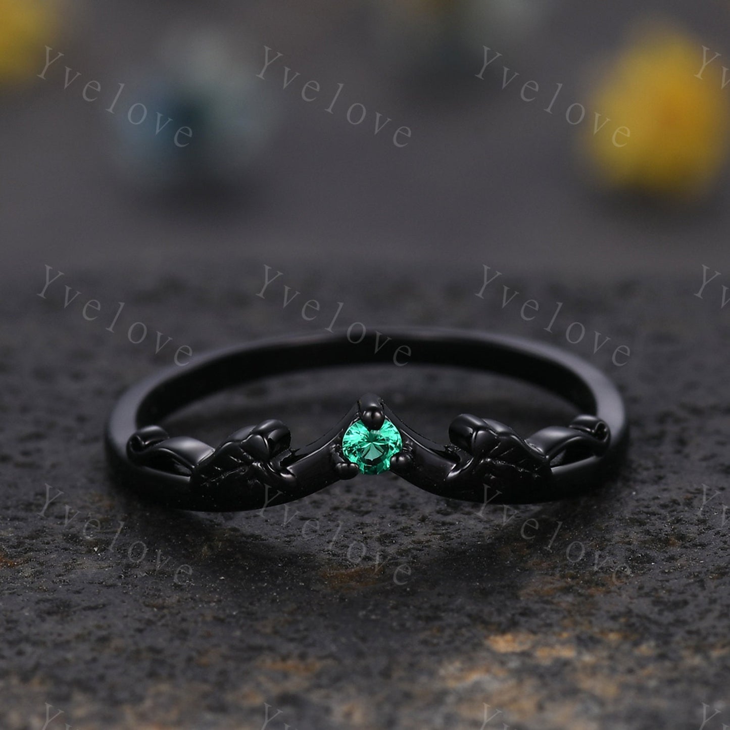 Minimalist Emerald Twig Engagement Ring,Twig Leaf Matching Band,Women Vine Band ,Art Deco V Curved Branch Wedding Band,White Gold Ring Gift