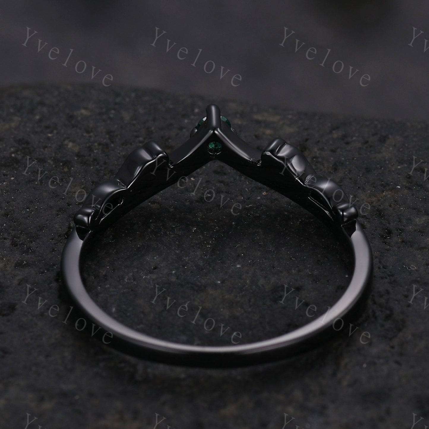 Minimalist Emerald Twig Engagement Ring,Twig Leaf Matching Band,Women Vine Band,Art Deco V Curved Branch Wedding Band,Black Gold Ring Gift