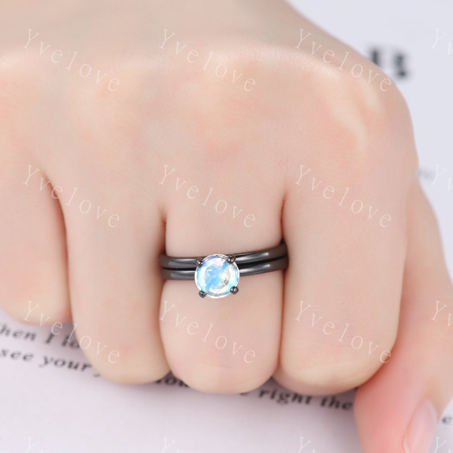 Minimalist moonstone Engagement Ring,rainbow moonstone jewelry,black gold soldering ring,handmade birthday gift for loved ones,Promise Ring