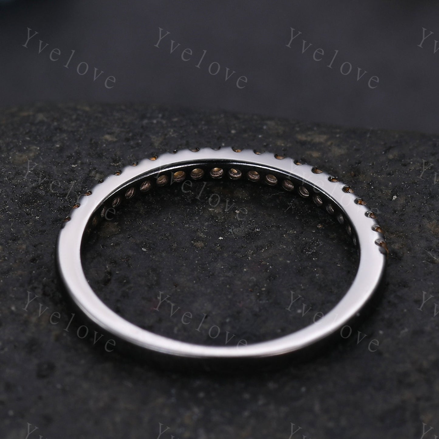 Danity citrine wedding ring 14k black gold wedding band half eternity black band citrine matching stacking ring anniversary gift for women