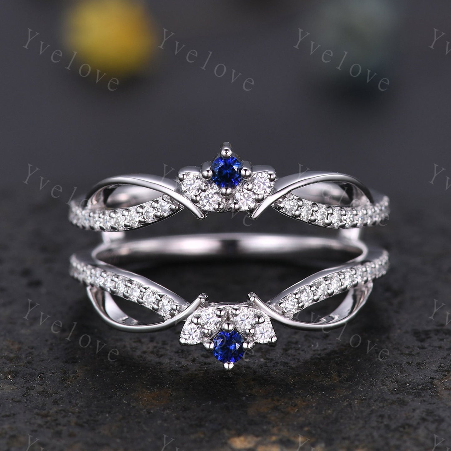 Dainty Sapphire Moissanite wedding band V Curved Diamond wedding Ring Enhancer Band Stacking Matching Band Bridal Promise Anniversary Gift