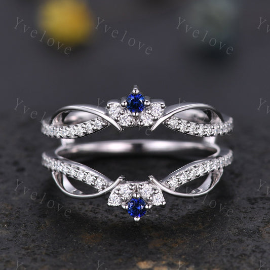 Dainty Sapphire Moissanite wedding band V Curved Diamond wedding Ring Enhancer Band Stacking Matching Band Bridal Promise Anniversary Gift