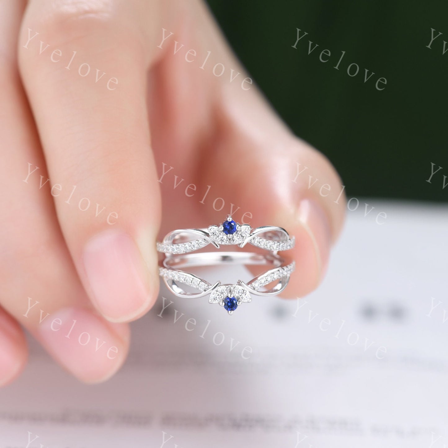 Dainty Sapphire Moissanite wedding band V Curved Diamond wedding Ring Enhancer Band Stacking Matching Band Bridal Promise Anniversary Gift