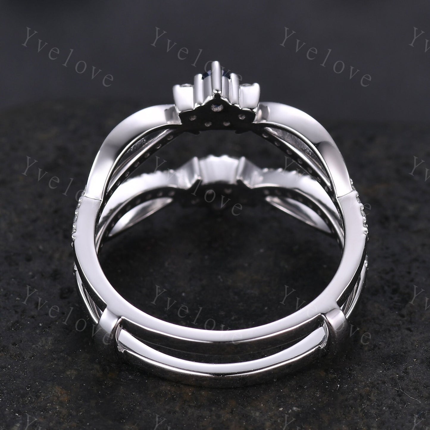 Dainty Sapphire Moissanite wedding band V Curved Diamond wedding Ring Enhancer Band Stacking Matching Band Bridal Promise Anniversary Gift