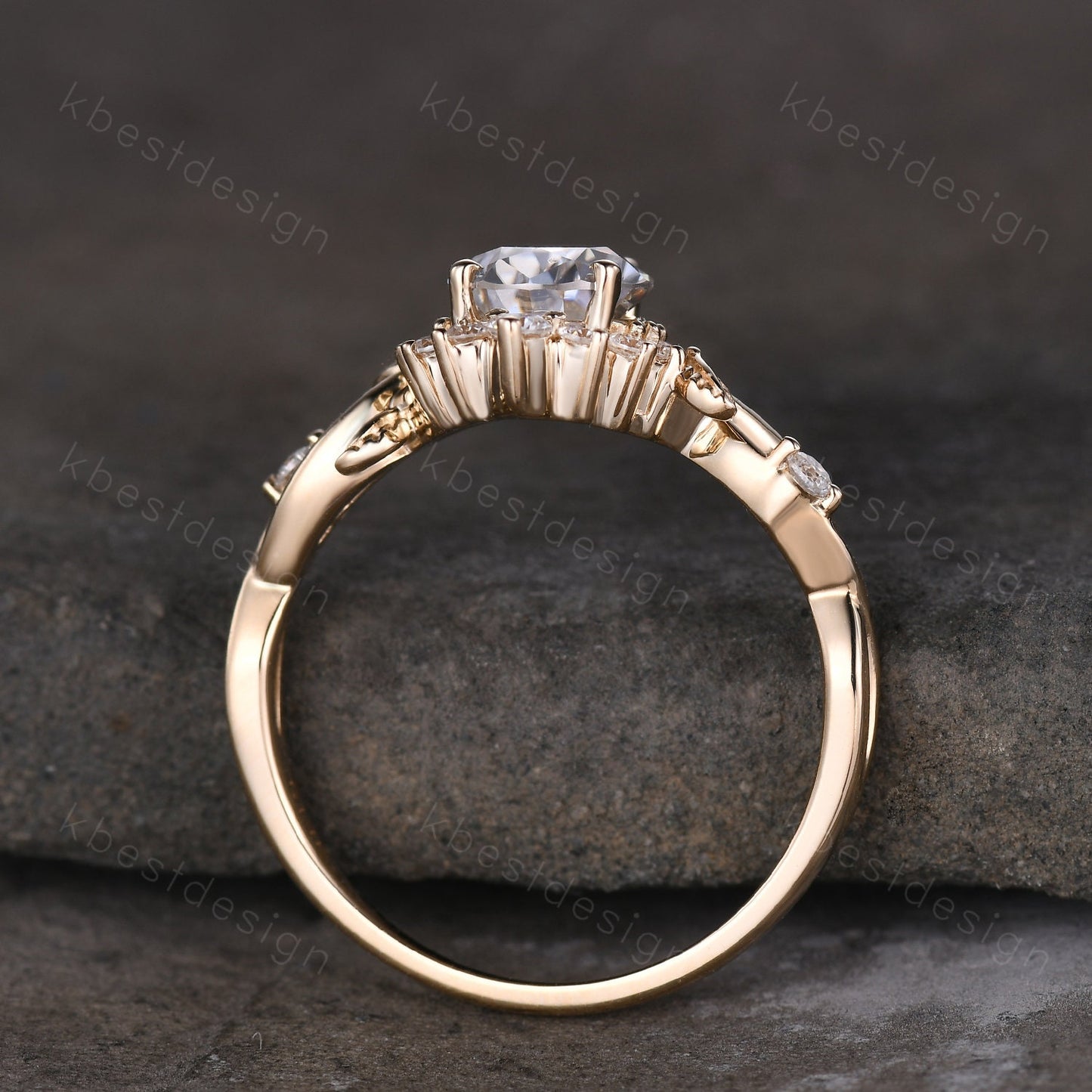 Vintage pear black onyx engagement ring yellow gold twig leaf wedding ring nature branch ring art deco moissanite bridal promise ring