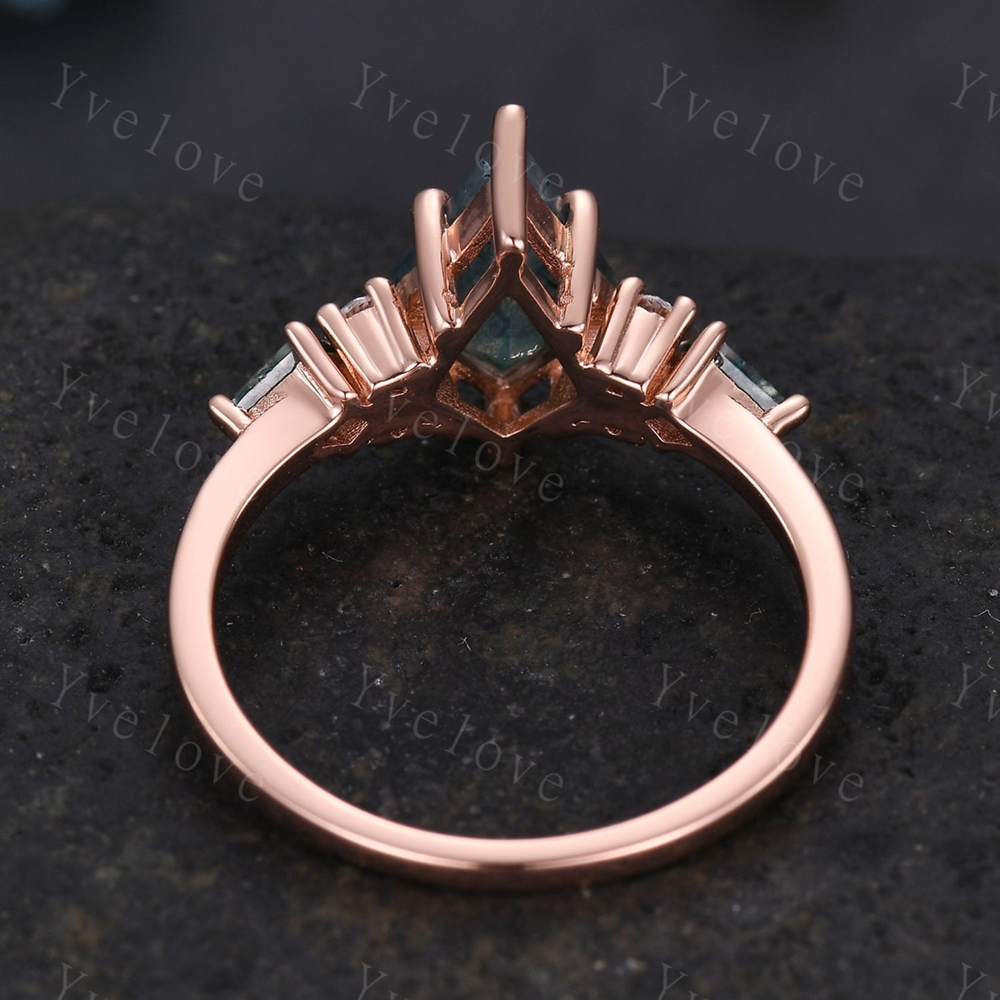 Natural Agate Engagement Ring Kite Green Moss Agate Ring Rose Gold Ring Promise Ring Real Diamond  Anniversary Gift For Her Personalized