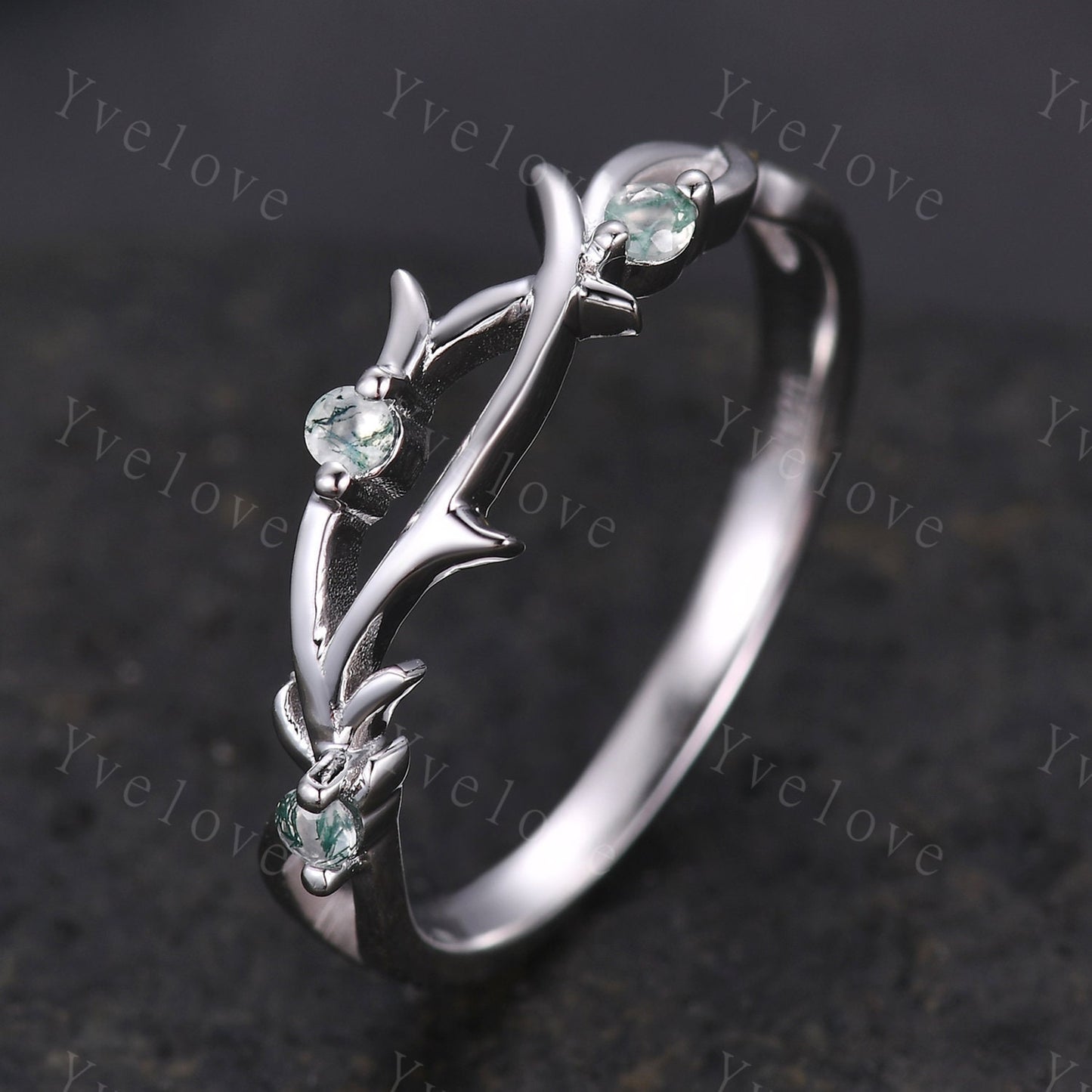 Vintage princess cut moss agate ring for men green agate stacking matching wedding band filigree ring stacking matching promise gift for him