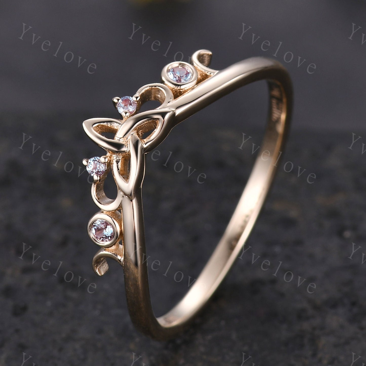 Alexandrite Wedding band,Vintage Retro 14k Solid Gold Ring Alexandrite Jewelry Stackable Matching Band Bridal Ring Anniversary Gift For Her