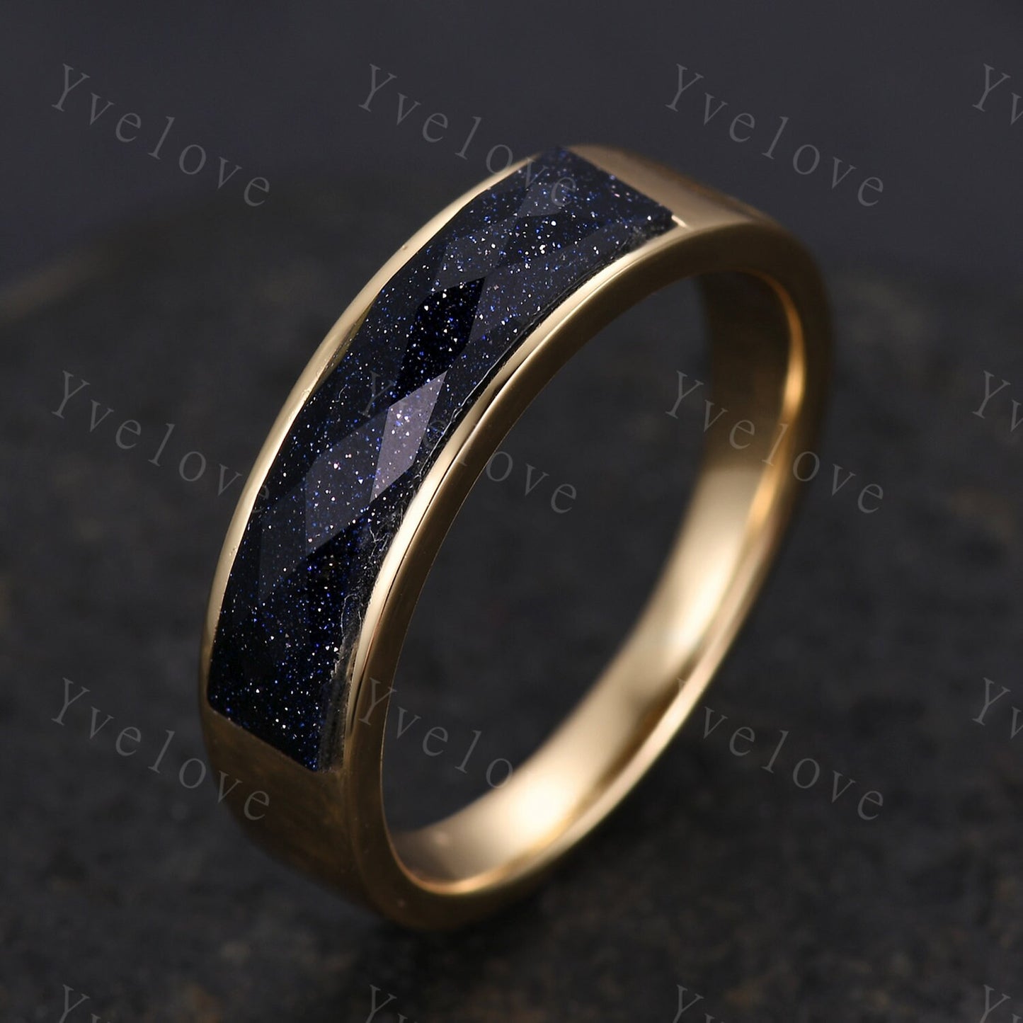 Space Galaxy Ring Unisex Gold Band Blue Sandstone Wedding Band Couples Ring Set His and Hers Sterling Silver Matching Couples Promise Ring