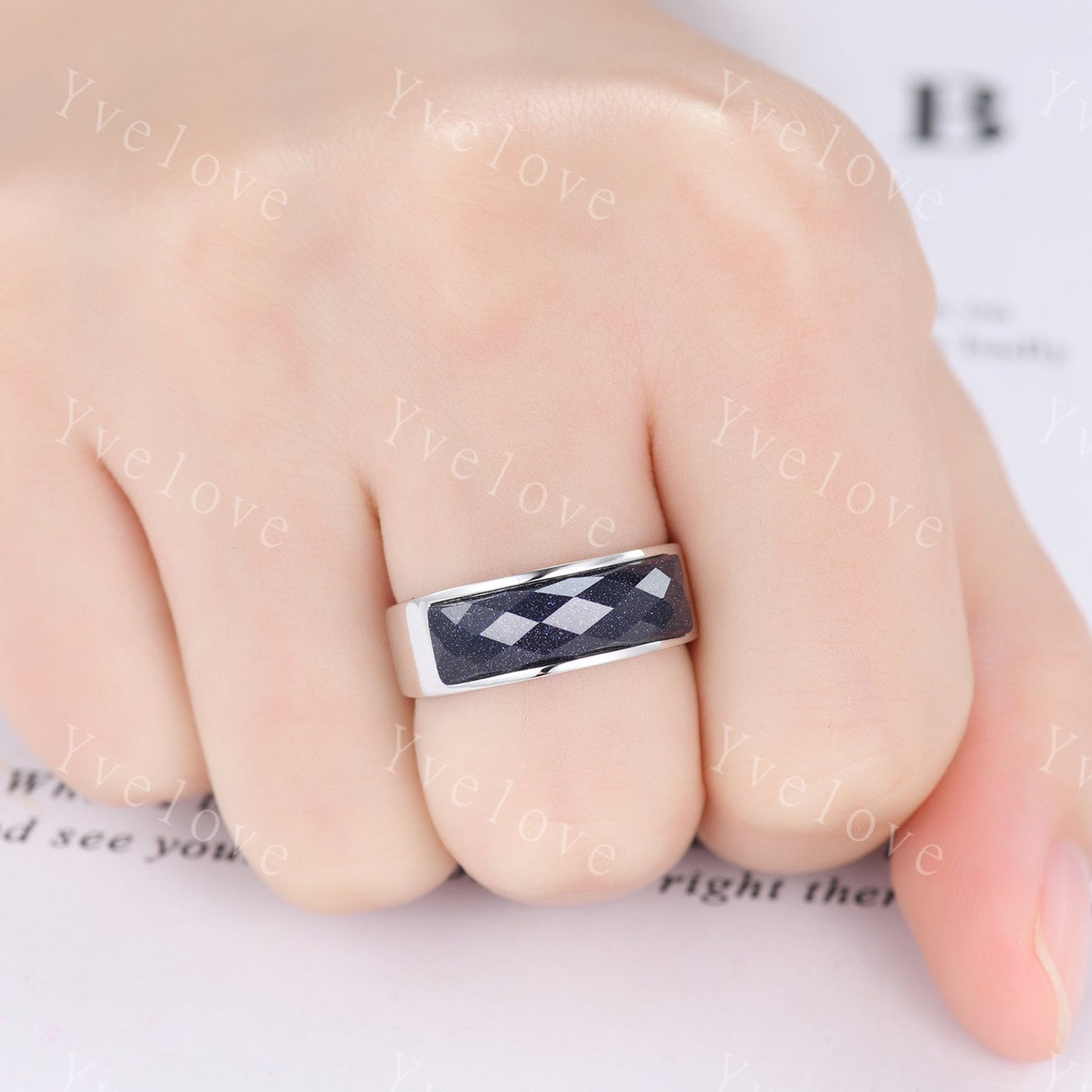 Space Galaxy Ring Unisex Gold Band Blue Sandstone Wedding Band Couples Ring Set His and Hers Sterling Silver Matching Couples Promise Ring
