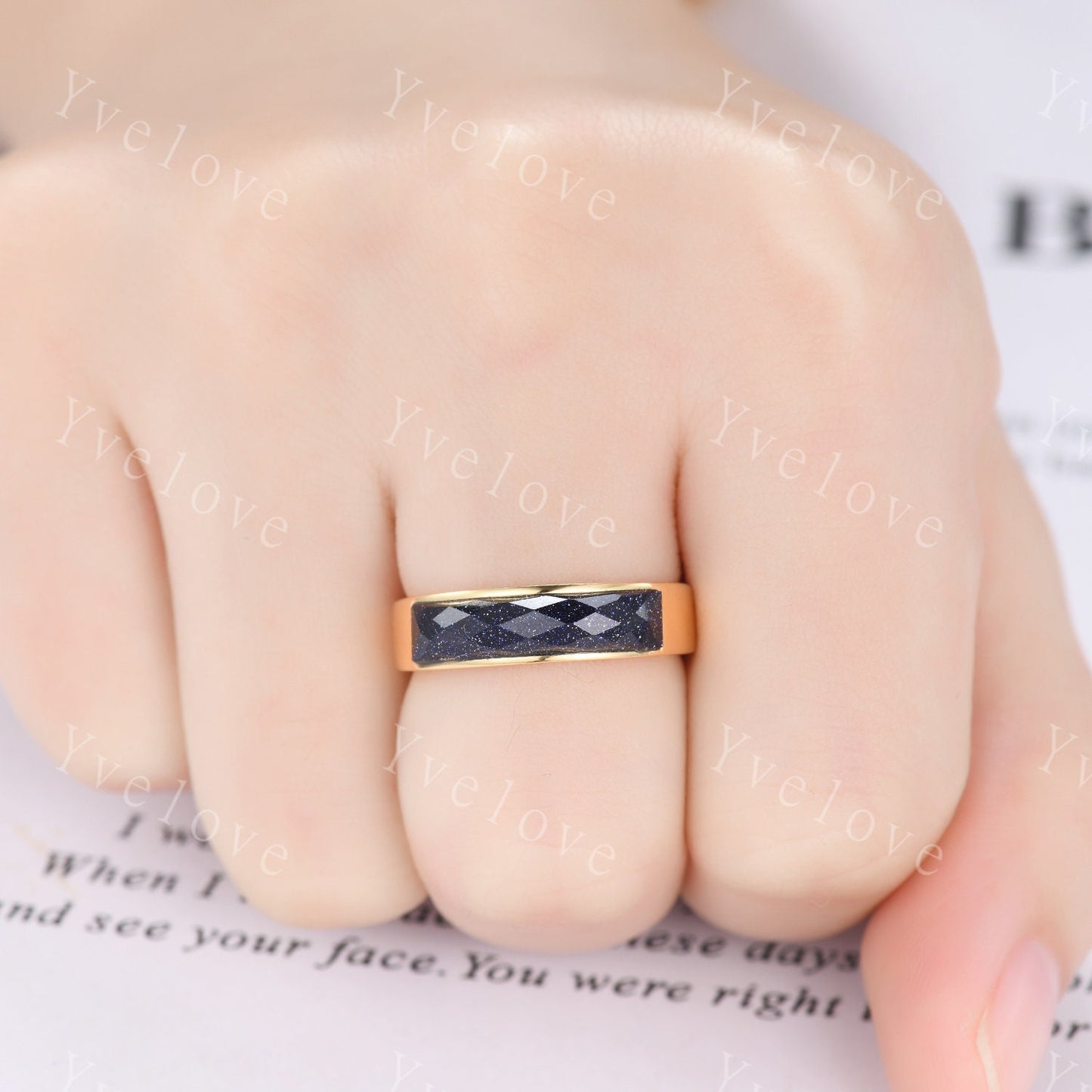 Space Galaxy Ring Unisex Black Gold Ring Blue Sandstone Wedding Band Couples Ring Set His and Hers Ring Matching Couples Promise Ring Set