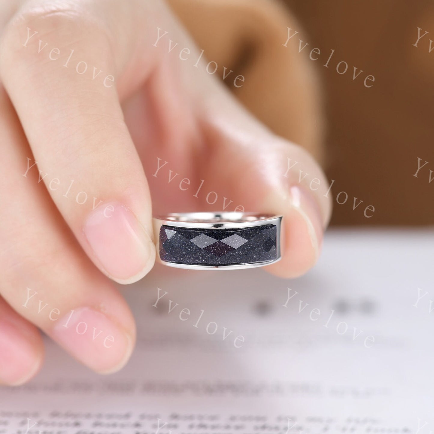 Space Galaxy Ring Unisex Sterling Silver Ring Blue Sandstone Wedding Band Couples Ring Set His and Hers Ring Matching Couples Promise Ring