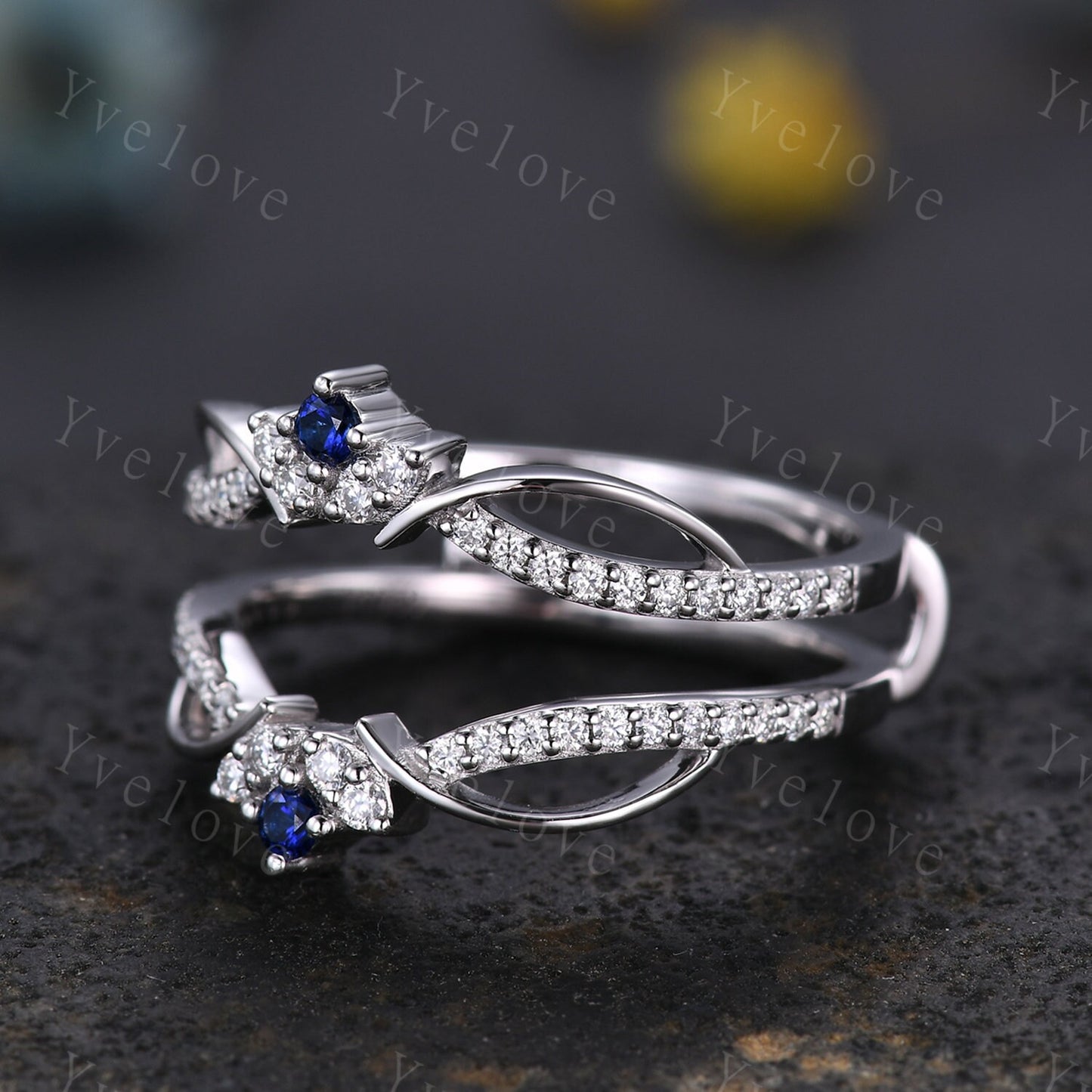 Dainty Sapphire Moissanite wedding band V Curved Diamond wedding Ring Enhancer Band Stacking Matching Band Bridal Promise Anniversary Gift