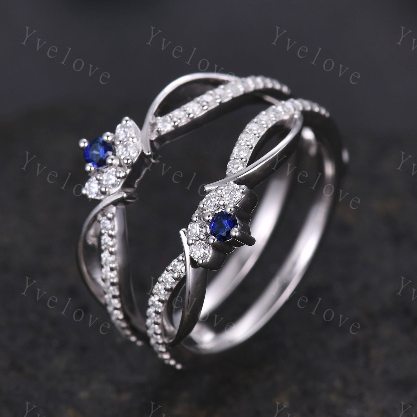 Dainty Sapphire Moissanite wedding band V Curved Diamond wedding Ring Enhancer Band Stacking Matching Band Bridal Promise Anniversary Gift